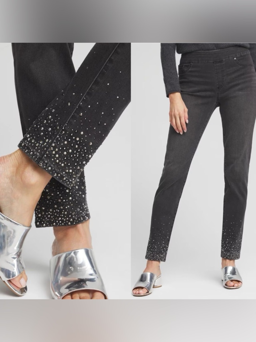 New Chicos Pull On Jegging Ankle Jeans Embellished Stone 16 Ombré Stone Jeweled